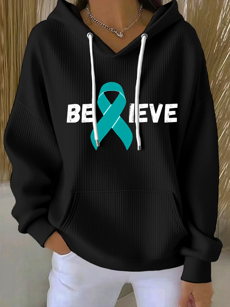 Sweat à capuche Femme Teal Ribbon Believe Ovarian Cancer Awareness