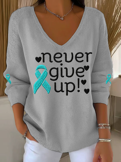 Ruban Teal pour femmes ne jamais abandonner! Haut à manches longues Ovarian Cancer Awareness