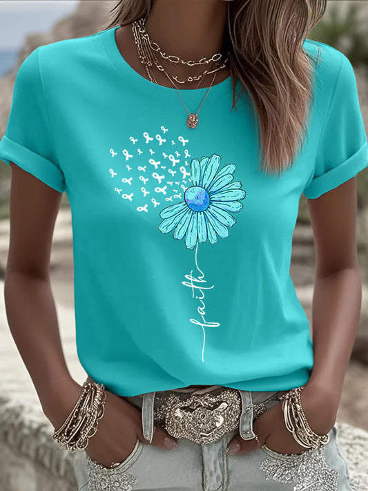Teal ruban tournesol impression cancer de l'ovaire de sensibilisation des femmes Tee