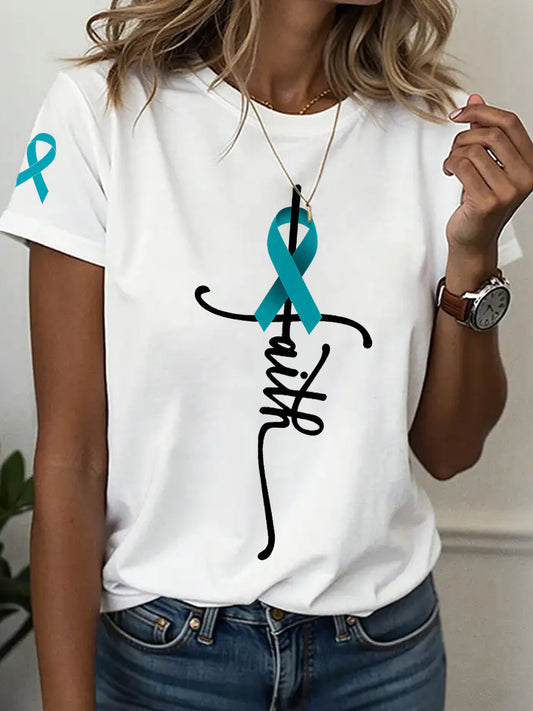 T-shirt imprimé Foi de sensibilisation au cancer de l'ovaire pour femmes