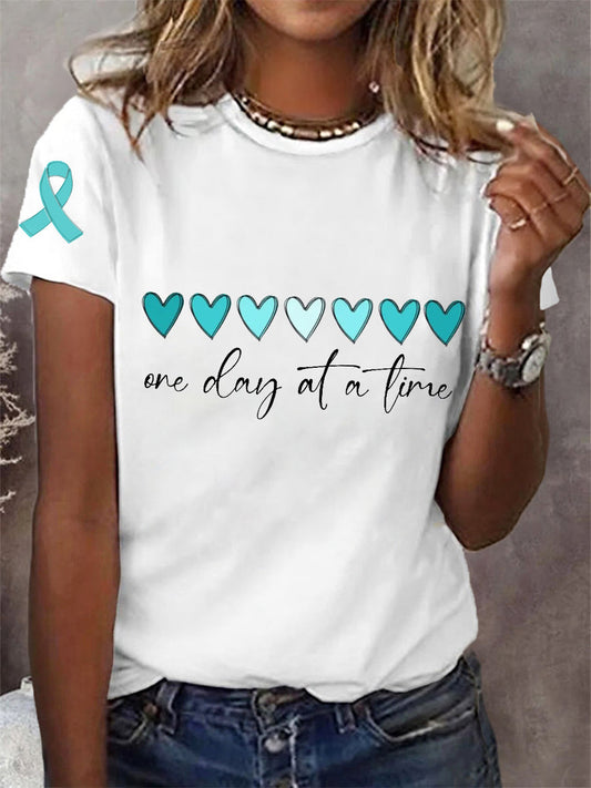 Un jour à la fois Teal ruban ovaire de soutien de la conscience cervicale des femmes Tee