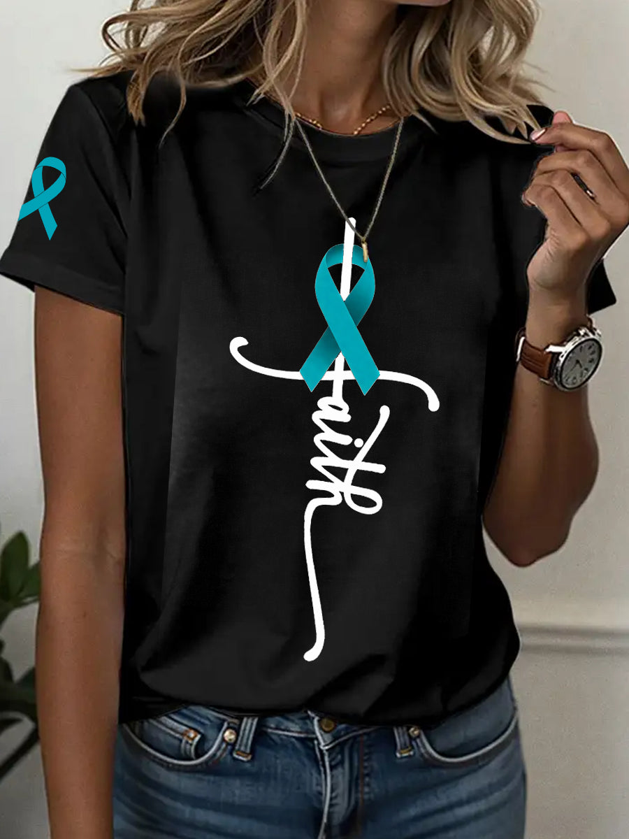 T-shirt imprimé Foi de sensibilisation au cancer de l'ovaire pour femmes