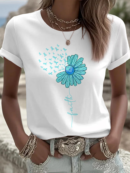 Teal ruban tournesol impression cancer de l'ovaire de sensibilisation des femmes Tee