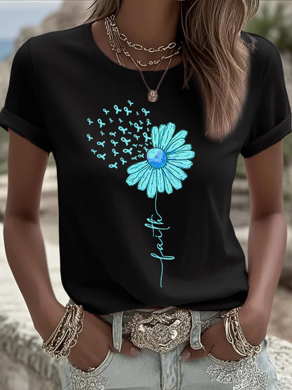 Teal ruban tournesol impression cancer de l'ovaire de sensibilisation des femmes Tee
