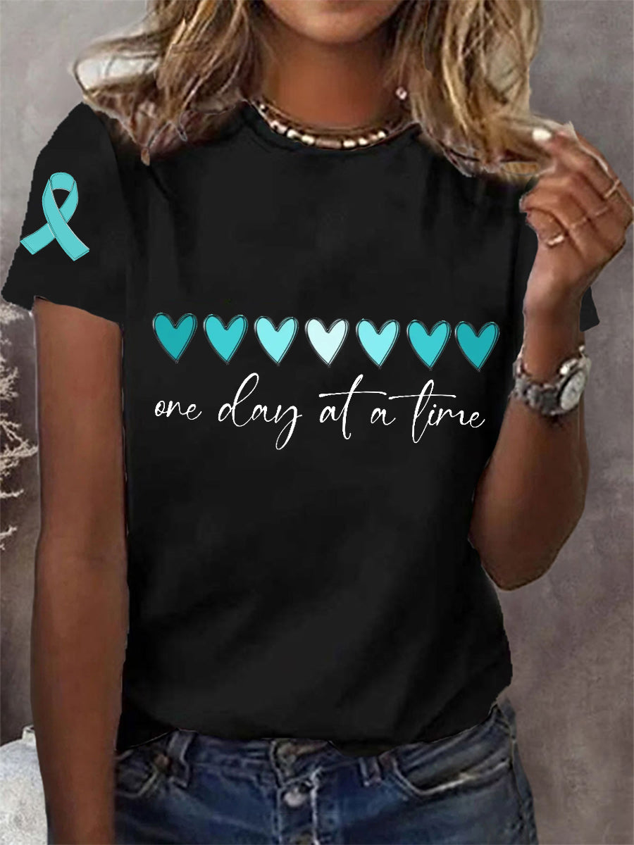 Un jour à la fois Teal ruban ovaire de soutien de la conscience cervicale des femmes Tee