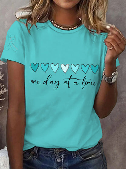 Un jour à la fois Teal ruban ovaire de soutien de la conscience cervicale des femmes Tee