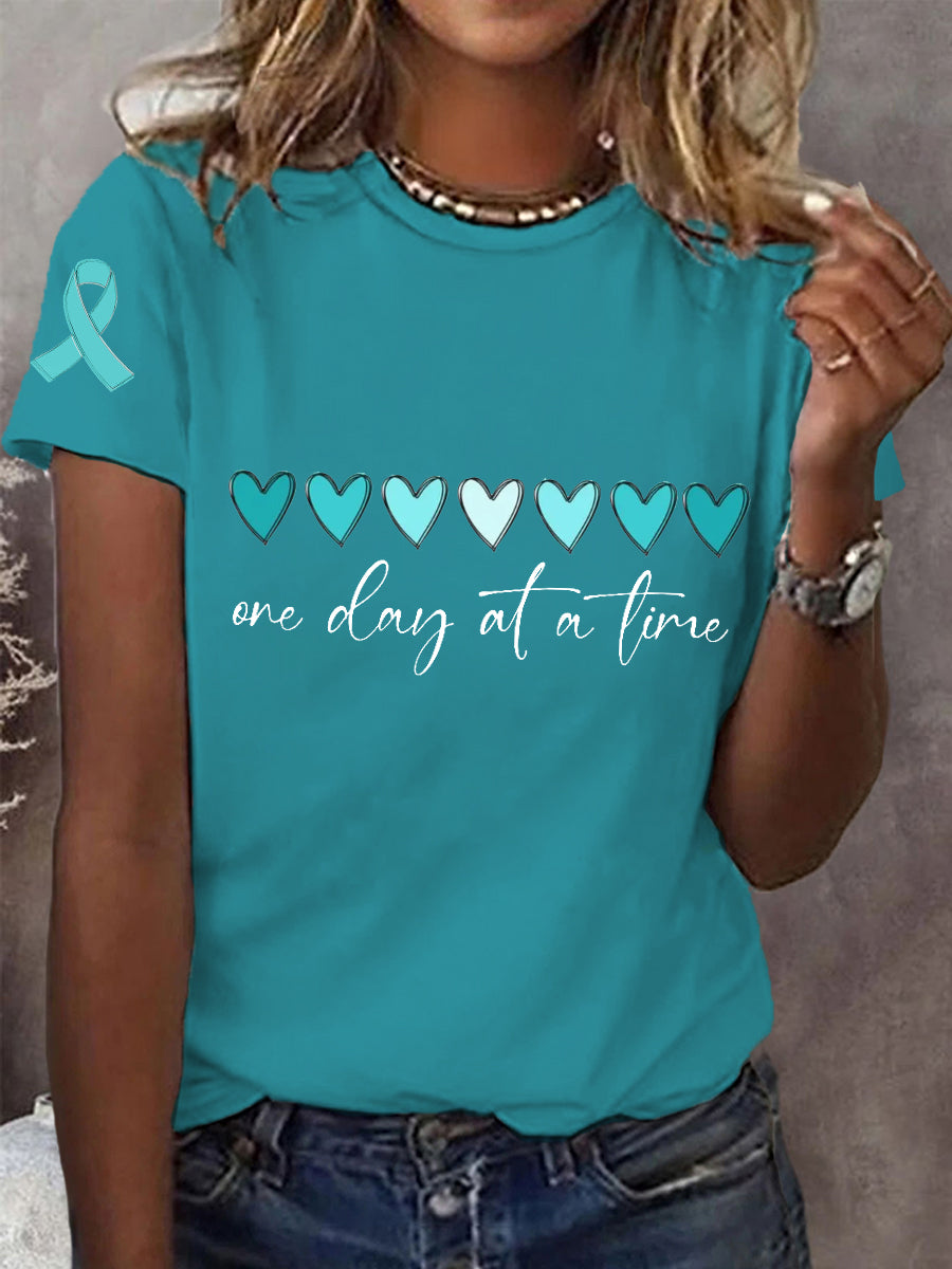 Un jour à la fois Teal ruban ovaire de soutien de la conscience cervicale des femmes Tee