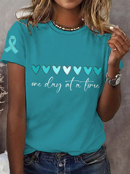 Un jour à la fois Teal ruban ovaire de soutien de la conscience cervicale des femmes Tee