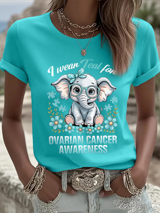 Je porte des femmes sarcelle pour la sensibilisation au cancer de l'ovaire Elephant Print Tee