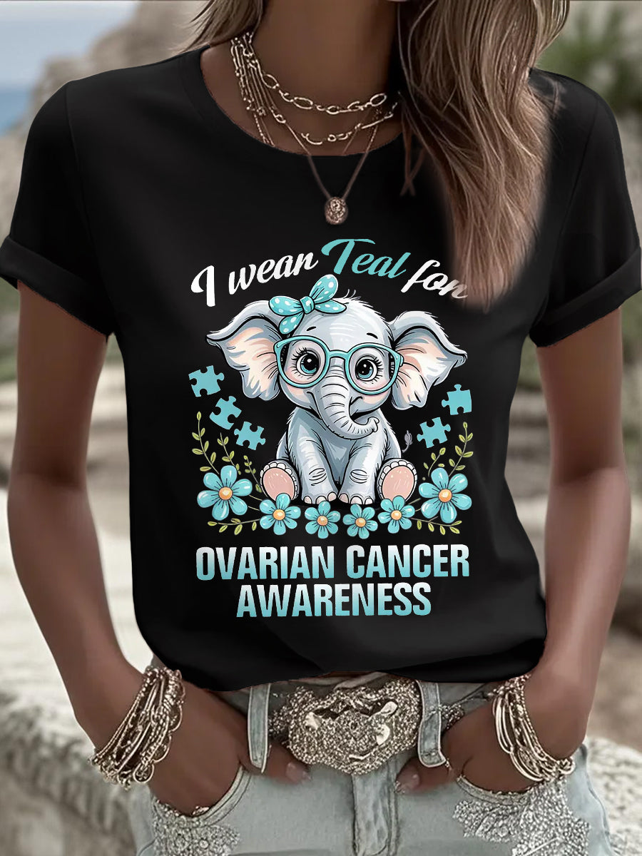 Je porte des femmes sarcelle pour la sensibilisation au cancer de l'ovaire Elephant Print Tee