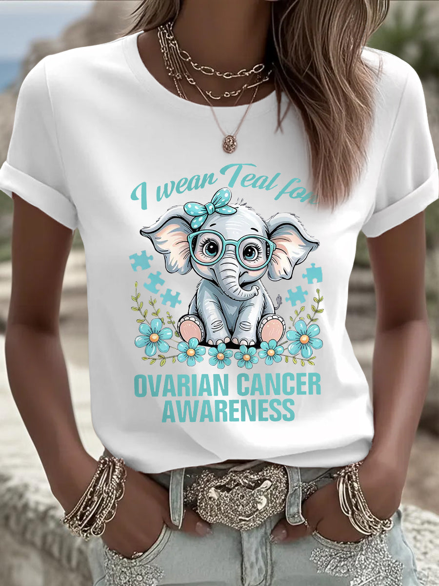 Je porte des femmes sarcelle pour la sensibilisation au cancer de l'ovaire Elephant Print Tee