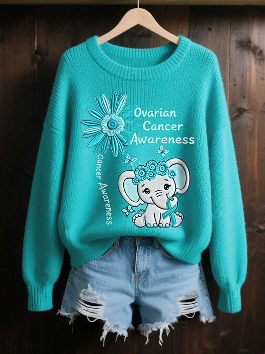 Femmes Tournesol Sarcelle Ruban Éléphant Imprimer Cancer de l'ovaire Sensibilisation Sweatshirt