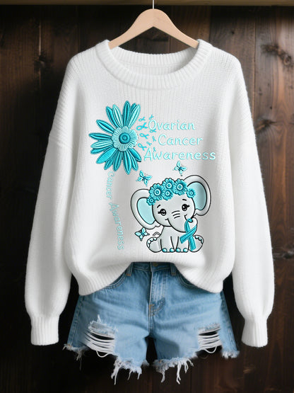 Femmes Tournesol Sarcelle Ruban Éléphant Imprimer Cancer de l'ovaire Sensibilisation Sweatshirt