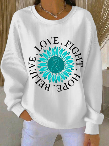 Femmes Sarcelle Tournesol Amour Lutte Espoir Croyez Ovarian Cancer Awareness Sweatshirt