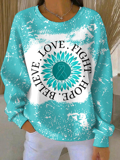 Femmes Sarcelle Tournesol Amour Lutte Espoir Croyez Ovarian Cancer Awareness Sweatshirt