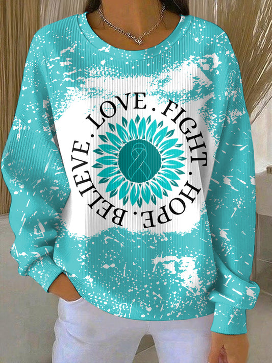 Femmes Sarcelle Tournesol Amour Lutte Espoir Croyez Ovarian Cancer Awareness Sweatshirt