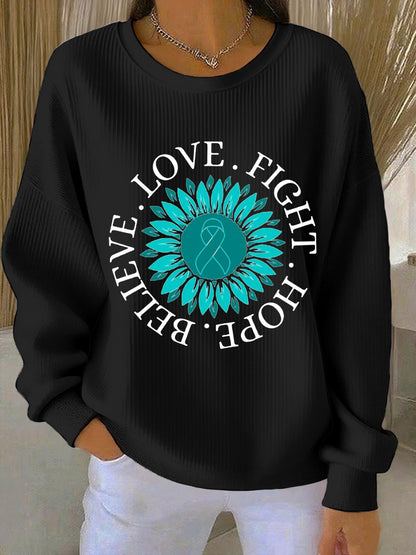 Femmes Sarcelle Tournesol Amour Lutte Espoir Croyez Ovarian Cancer Awareness Sweatshirt