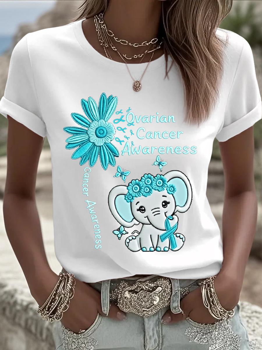 Tournesol Teal ruban éléphant impression de sensibilisation au cancer de l'ovaire des femmes Tee