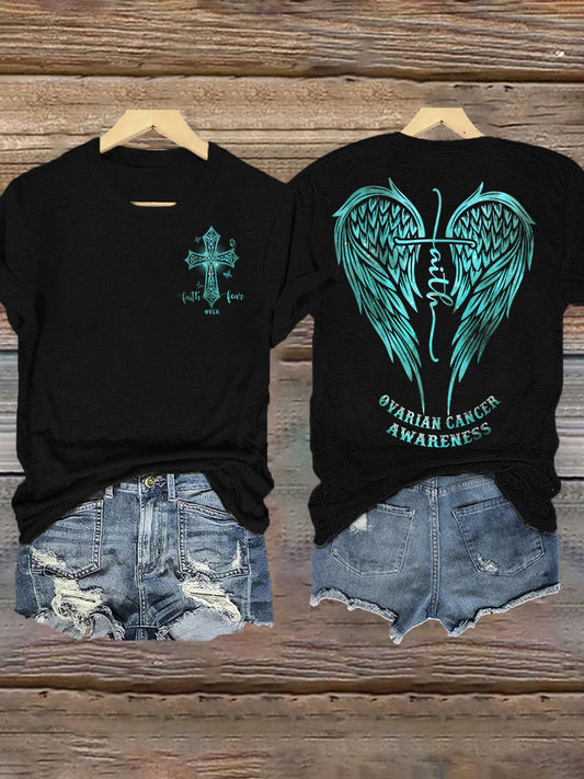 T-shirt de sensibilisation au cancer de l'ovaire pour femme Faith Over Fear