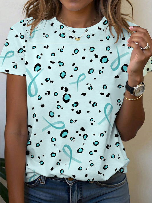 T-shirt à imprimé sensibilisation au cancer de l'ovaire pour femmes
