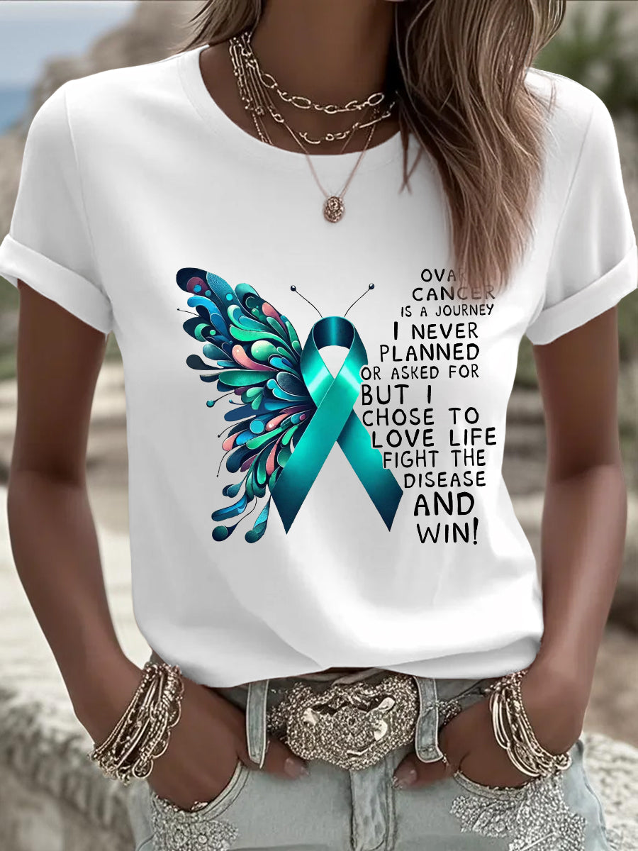 Papillon Teal Ruban Imprimer Cancer de l'ovaire Sensibilisation Tee des femmes