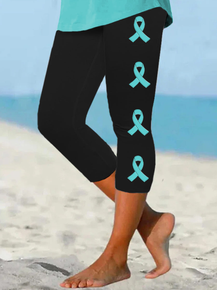 Legging court de soutien de sensibilisation au cancer de l'ovaire pour femme, ruban sarcelle