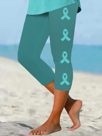 Legging court de soutien de sensibilisation au cancer de l'ovaire pour femme, ruban sarcelle
