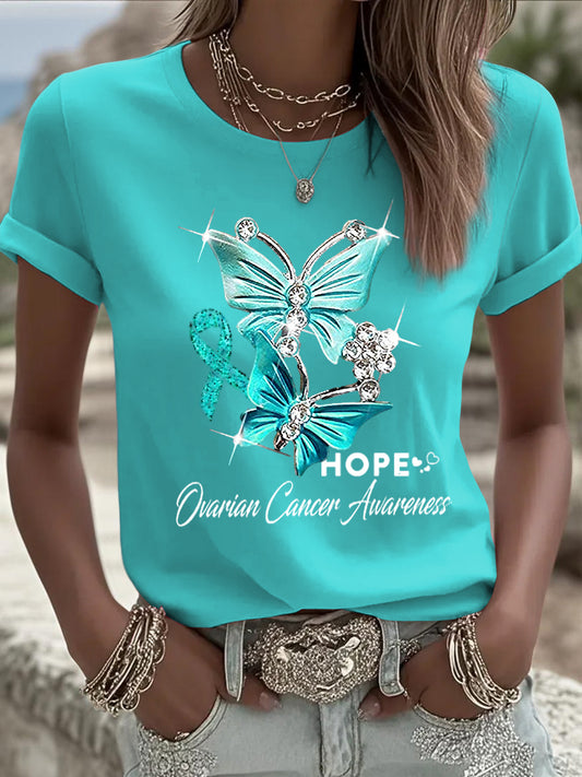 Papillon Ruban Strass Imprimer T-shirt décontracté des femmes