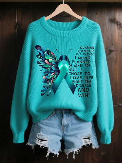 Pull Femme Sarcelle Ruban Papillon Imprimé Cancer de l'ovaire Sensibilisation