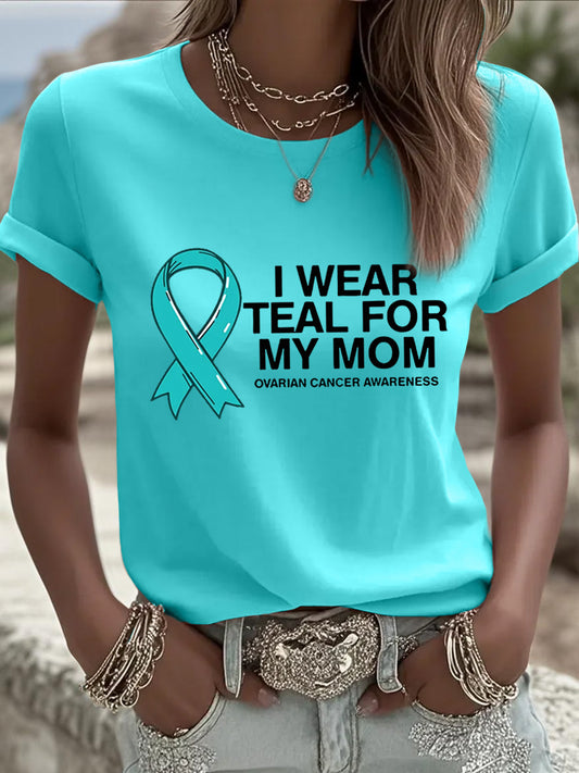 Je porte des femmes sarcelle pour ma maman Teal ruban cancer de l'ovaire sensibilisation Tee