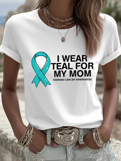 Je porte des femmes sarcelle pour ma maman Teal ruban cancer de l'ovaire sensibilisation Tee