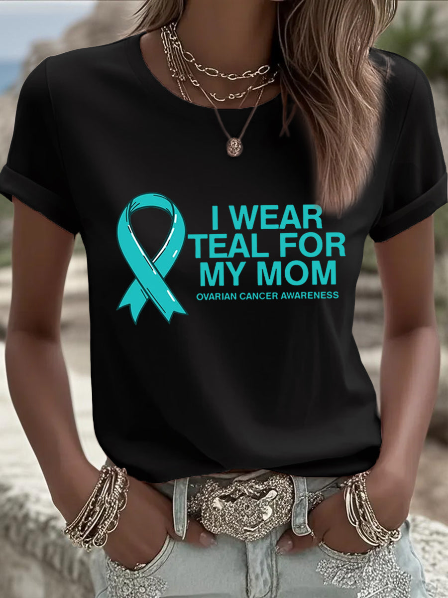 Je porte des femmes sarcelle pour ma maman Teal ruban cancer de l'ovaire sensibilisation Tee