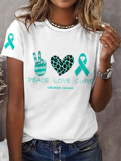 Peace Love Cure Teal Ruban de soutien sensibilisation au cancer de l'ovaire des femmes Tee