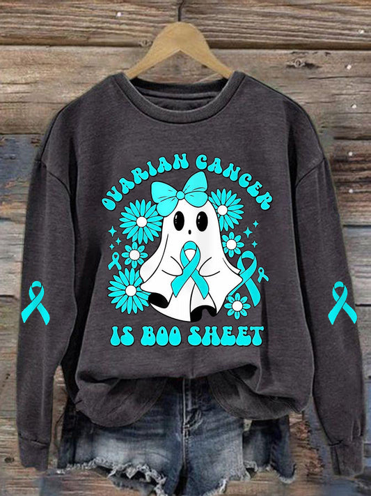 Cancer de l'ovaire des femmes est Boo feuille Halloween fantôme Teal ruban Cancer de l'ovaire sensibilisation Sweatshirt