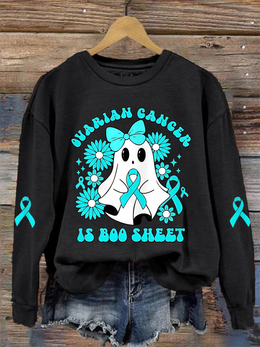 Cancer de l'ovaire des femmes est Boo feuille Halloween fantôme Teal ruban Cancer de l'ovaire sensibilisation Sweatshirt