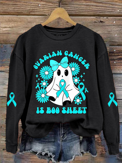 Cancer de l'ovaire des femmes est Boo feuille Halloween fantôme Teal ruban Cancer de l'ovaire sensibilisation Sweatshirt