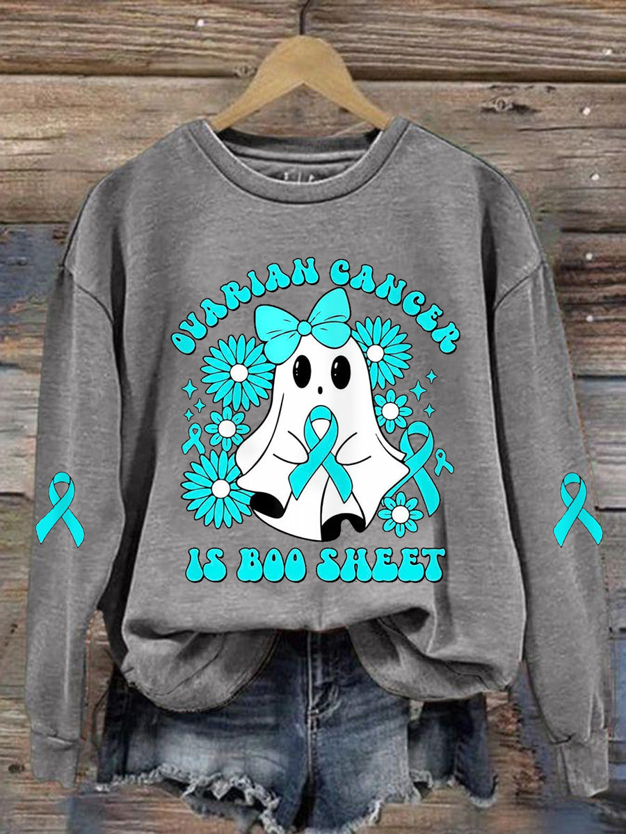 Cancer de l'ovaire des femmes est Boo feuille Halloween fantôme Teal ruban Cancer de l'ovaire sensibilisation Sweatshirt