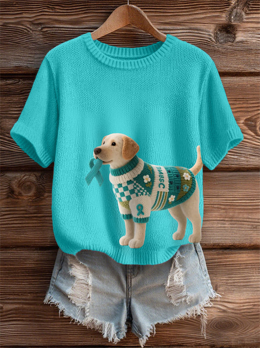 T-shirt de sensibilisation au cancer ovarien imprimé chien sarcelle pour femme