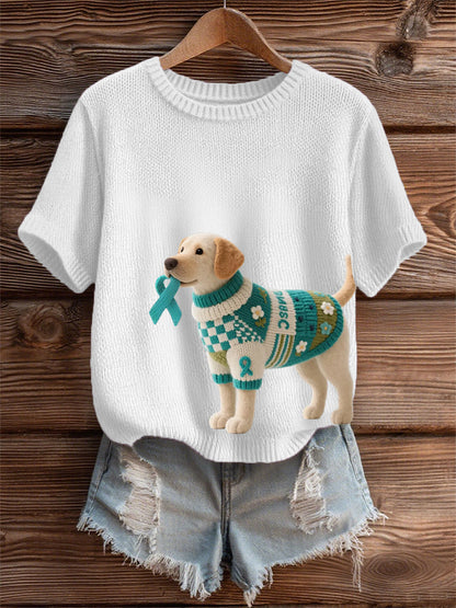 T-shirt de sensibilisation au cancer ovarien imprimé chien sarcelle pour femme