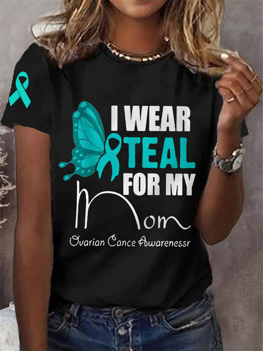 Je porte des femmes Teal With My Mom Ovarian Cancer Awareness Tee