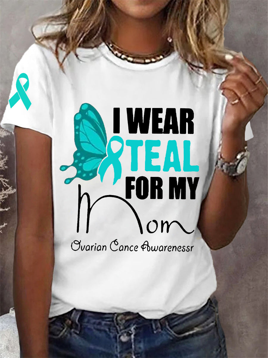 Je porte des femmes Teal With My Mom Ovarian Cancer Awareness Tee