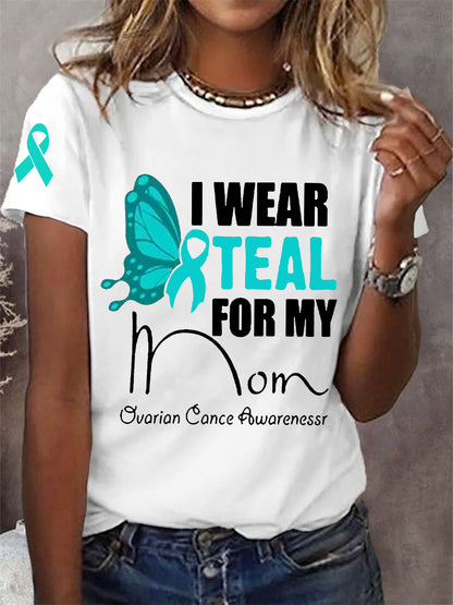 Je porte des femmes Teal With My Mom Ovarian Cancer Awareness Tee