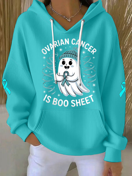 Cancer de l'ovaire des femmes est Boo feuille Halloween fantôme Teal ruban cancer de l'ovaire sensibilisation à capuche