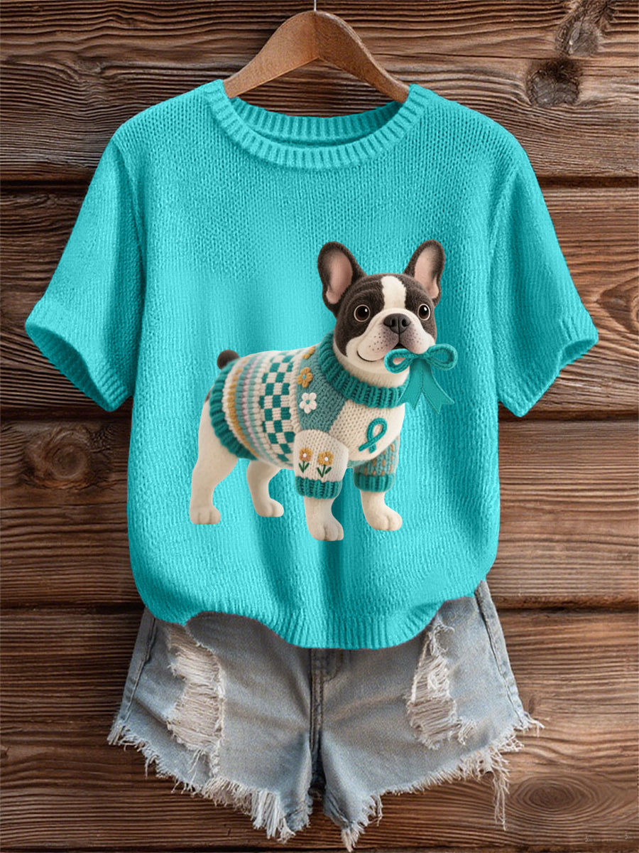 Teal chien sarcelle ruban impression de sensibilisation au cancer de l'ovaire des femmes Tee