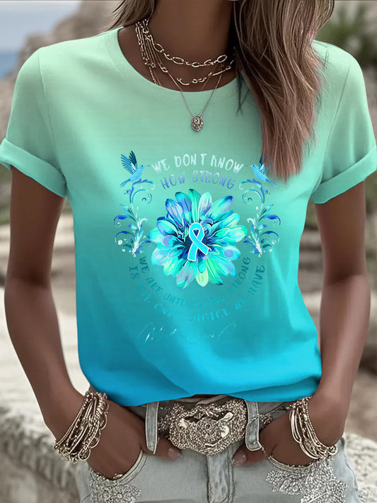 T-shirt décontracté floral Cancer de l'ovaire pour femmes