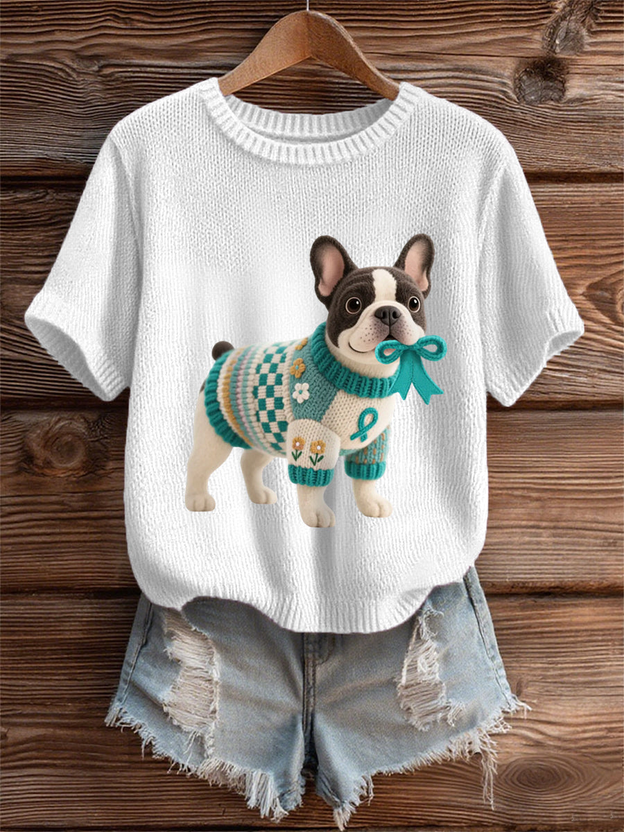 Teal chien sarcelle ruban impression de sensibilisation au cancer de l'ovaire des femmes Tee