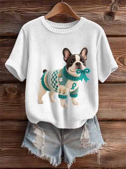 Teal chien sarcelle ruban impression de sensibilisation au cancer de l'ovaire des femmes Tee