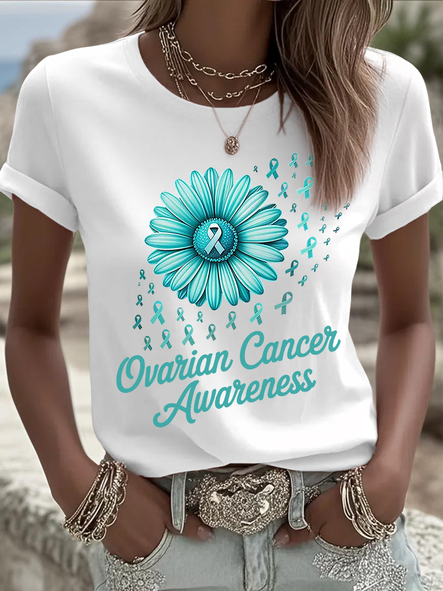 Teal ruban tournesol impression cancer de l'ovaire de sensibilisation des femmes Tee