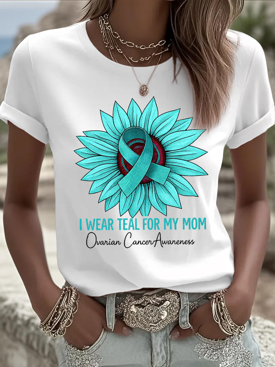Teal des femmes de tournesol je porte sarcelle pour ma maman ovaire Cancer sensibilisation Tee