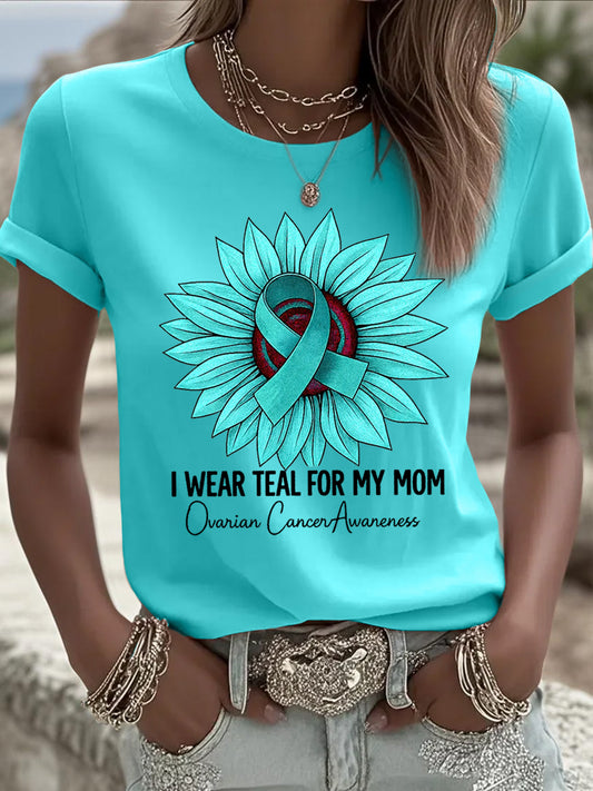 Teal des femmes de tournesol je porte sarcelle pour ma maman ovaire Cancer sensibilisation Tee